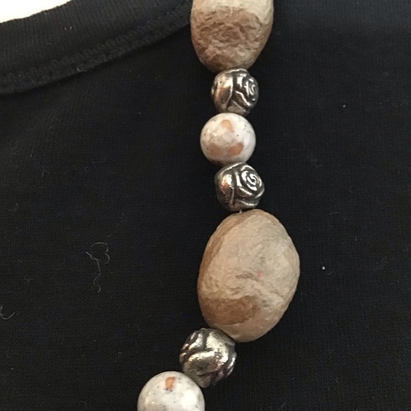 Women’s Long Necklace Tan Beige Silver - Picture 7 of 10